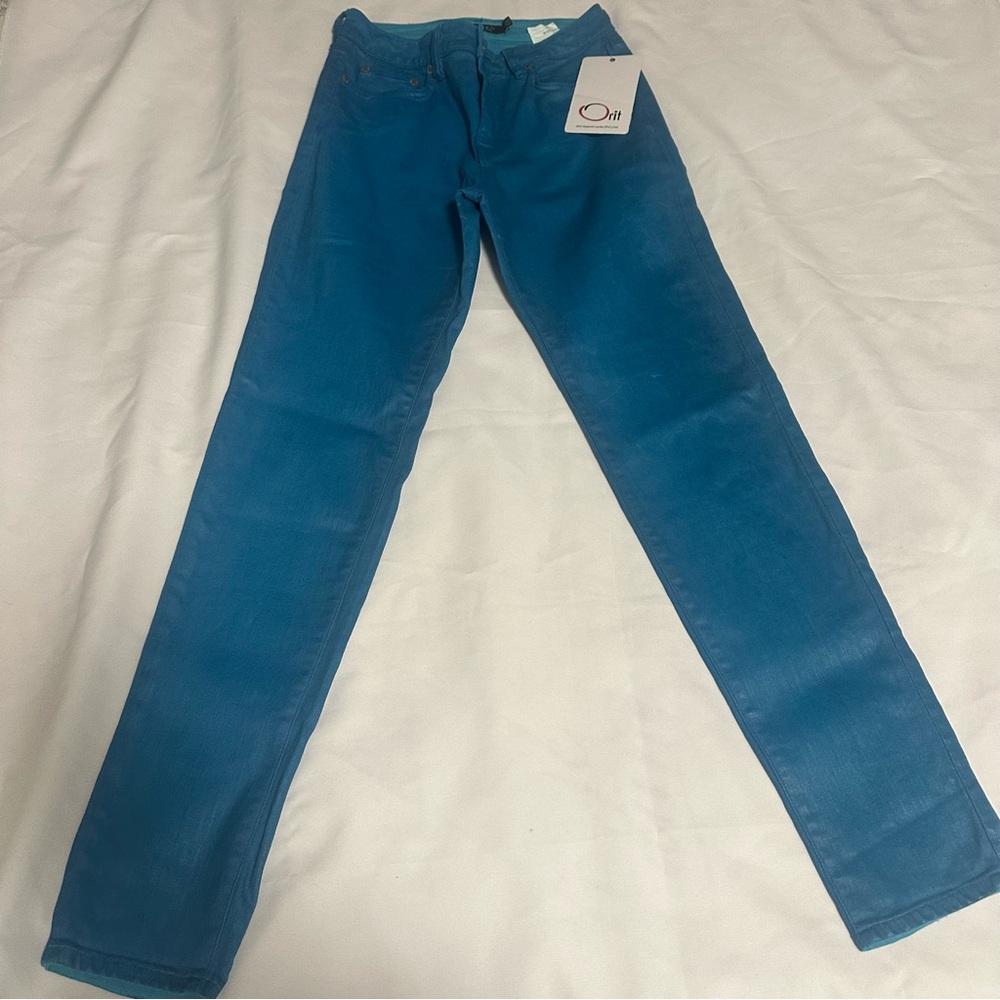Ralph Lauren women’s pants Blue Fabric with Brown Leather Patch size 2
